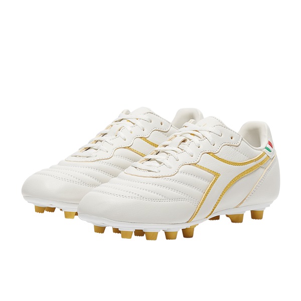 Old-Firm-Boots-Diadora-Brasil-FG-K-Leather-White-Gold - Football Boots