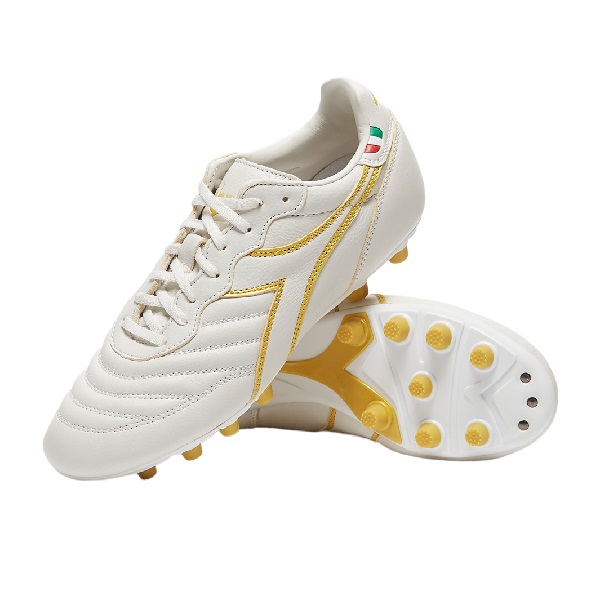 Diadora Brasil FG K-Leather – White/Gold 101178030-C1070 – Football Boots