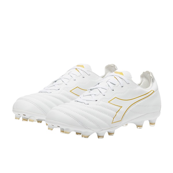 Old-Firm-Boots-Diadora-B-Elite-Pro-FG-K-Leather-White-Gold Football Boots